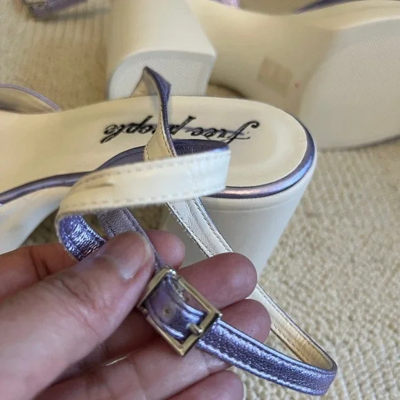 Free People Women Double Stacked Chunky Platform Leather Mary Jane Purple sz 40 - Picture 12 of 12